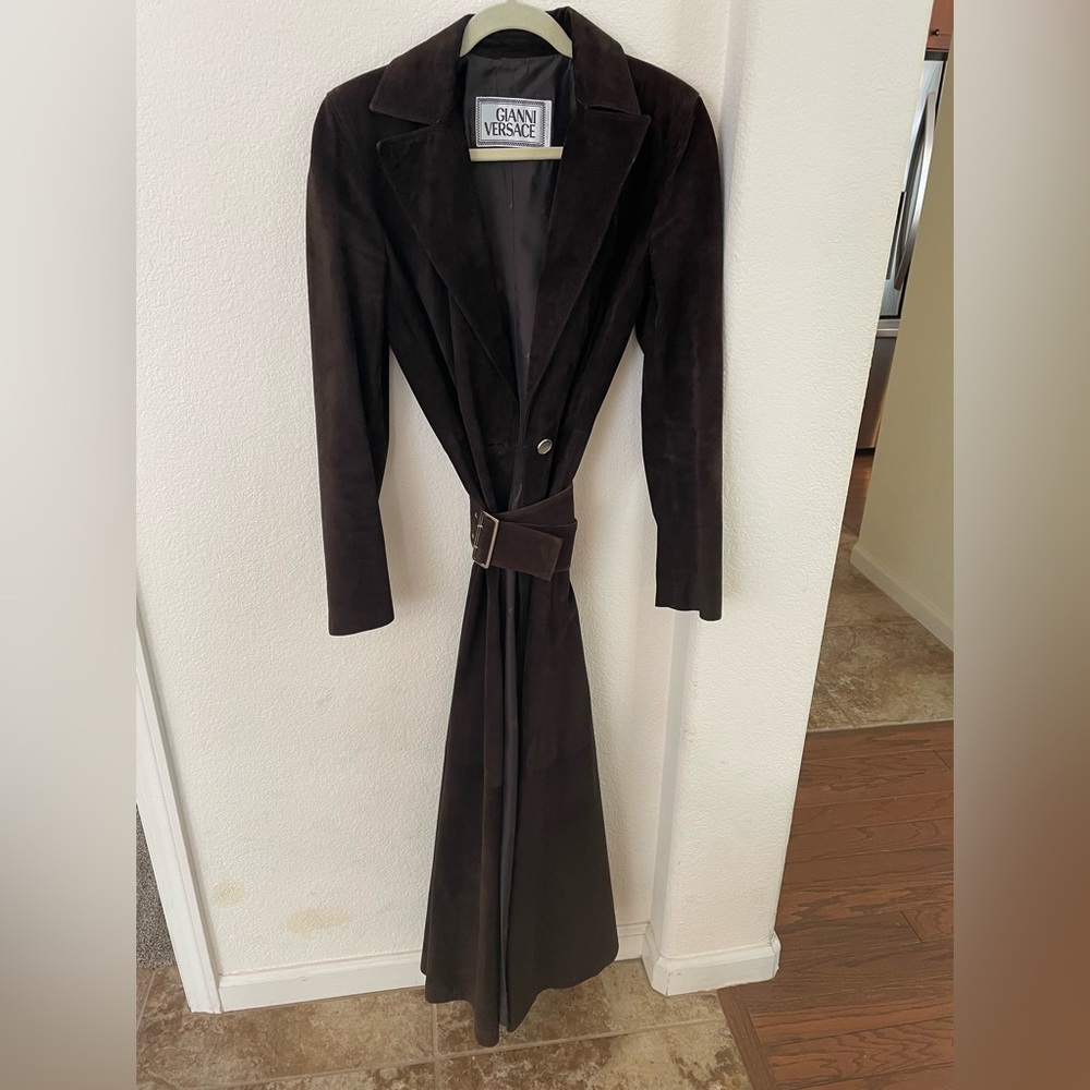 Beautiful dark brown leather duster coat